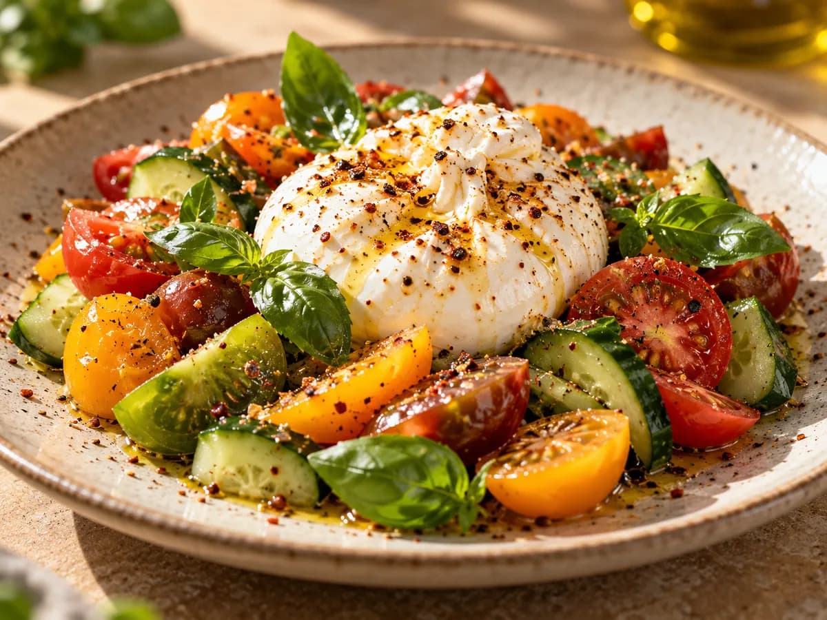 Tomato & Cucumber Salad with Burrata